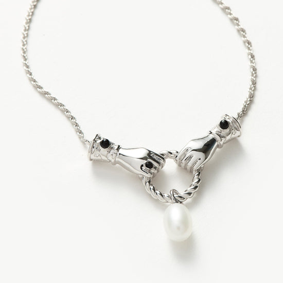 Harris Reed In Good Hands Drop Pendant Necklace | Silver Plated/Pearl & Black Onyx Necklaces Missoma 
