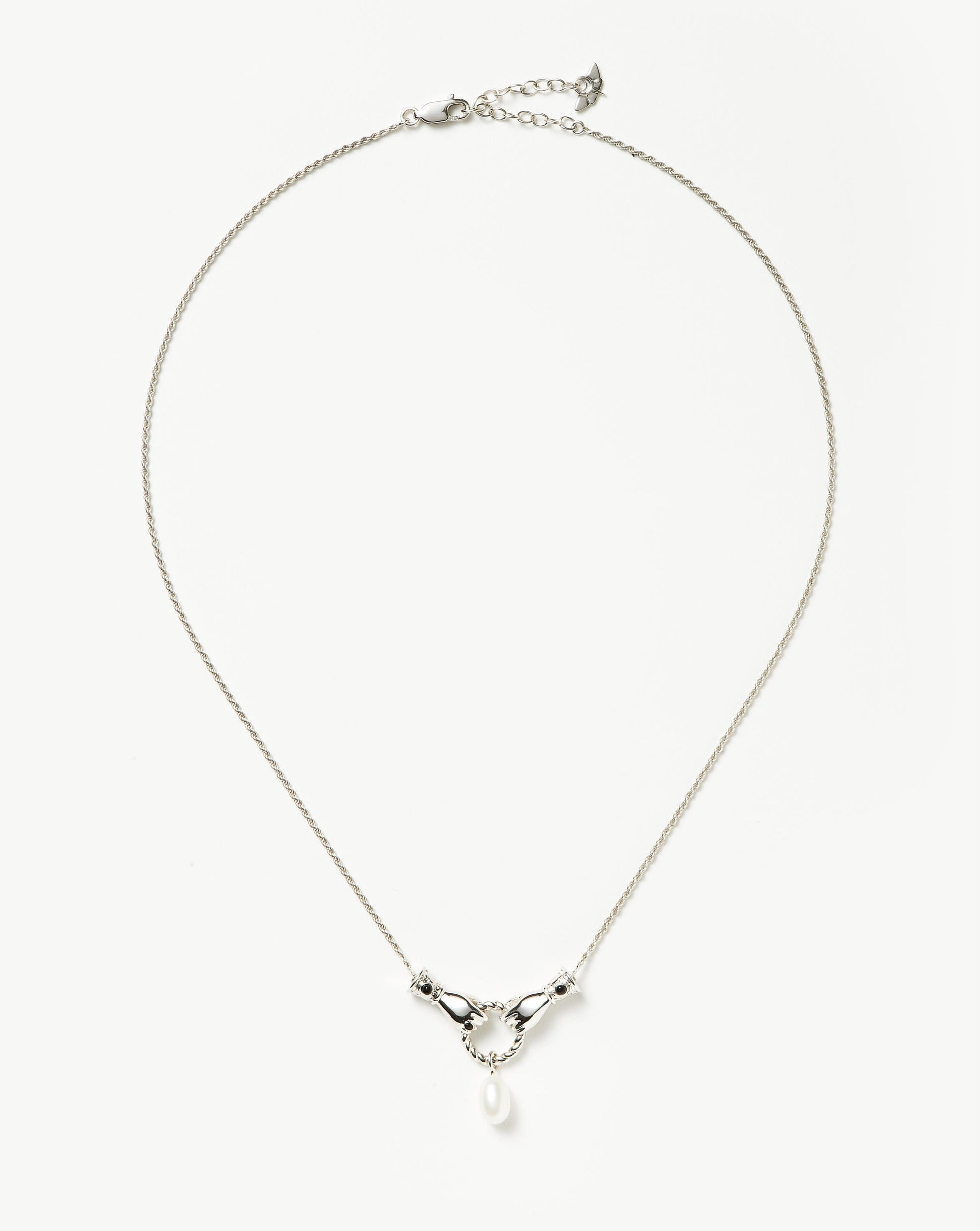 Harris Reed In Good Hands Drop Pendant Necklace | Silver Plated/Pearl & Black Onyx Necklaces Missoma Silver Plated/Pearl & Black Onyx 