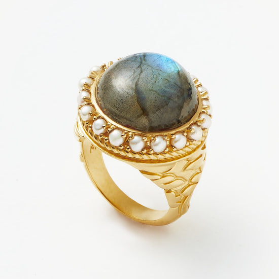 Harris Reed Labradorite Cocktail Ring | 18ct Gold Plated/Pearl & Labradorite Rings Missoma 
