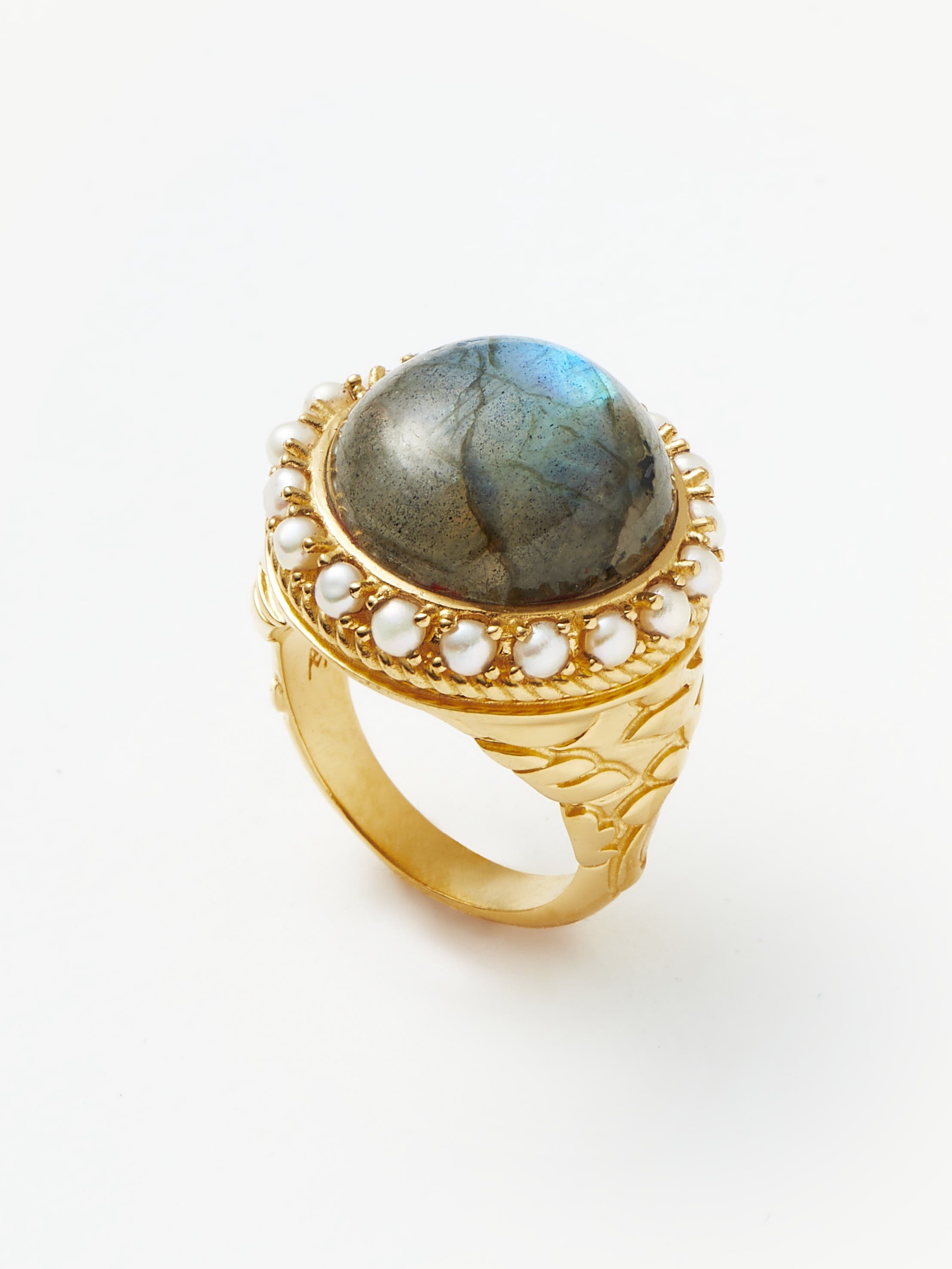 Harris Reed Labradorite Cocktail Ring | 18ct Gold Plated/Pearl & Labradorite Rings Missoma 