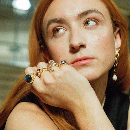 Harris Reed Labradorite Cocktail Ring | 18ct Gold Plated/Pearl & Labradorite Rings Missoma 
