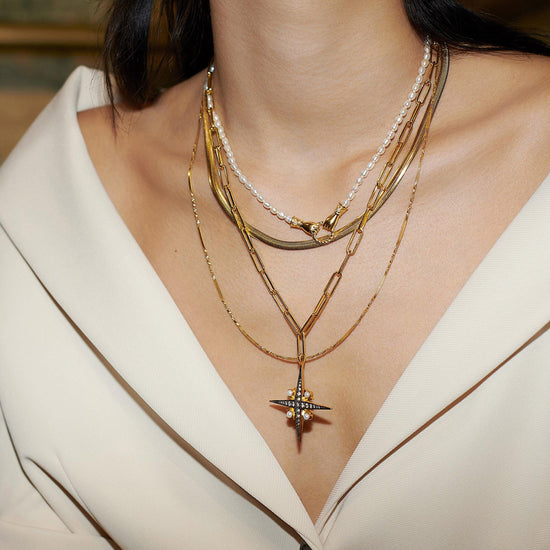 Harris Reed Large North Star Pearl Chain Necklace | 18ct Gold Plated/Pearl Necklaces Missoma 