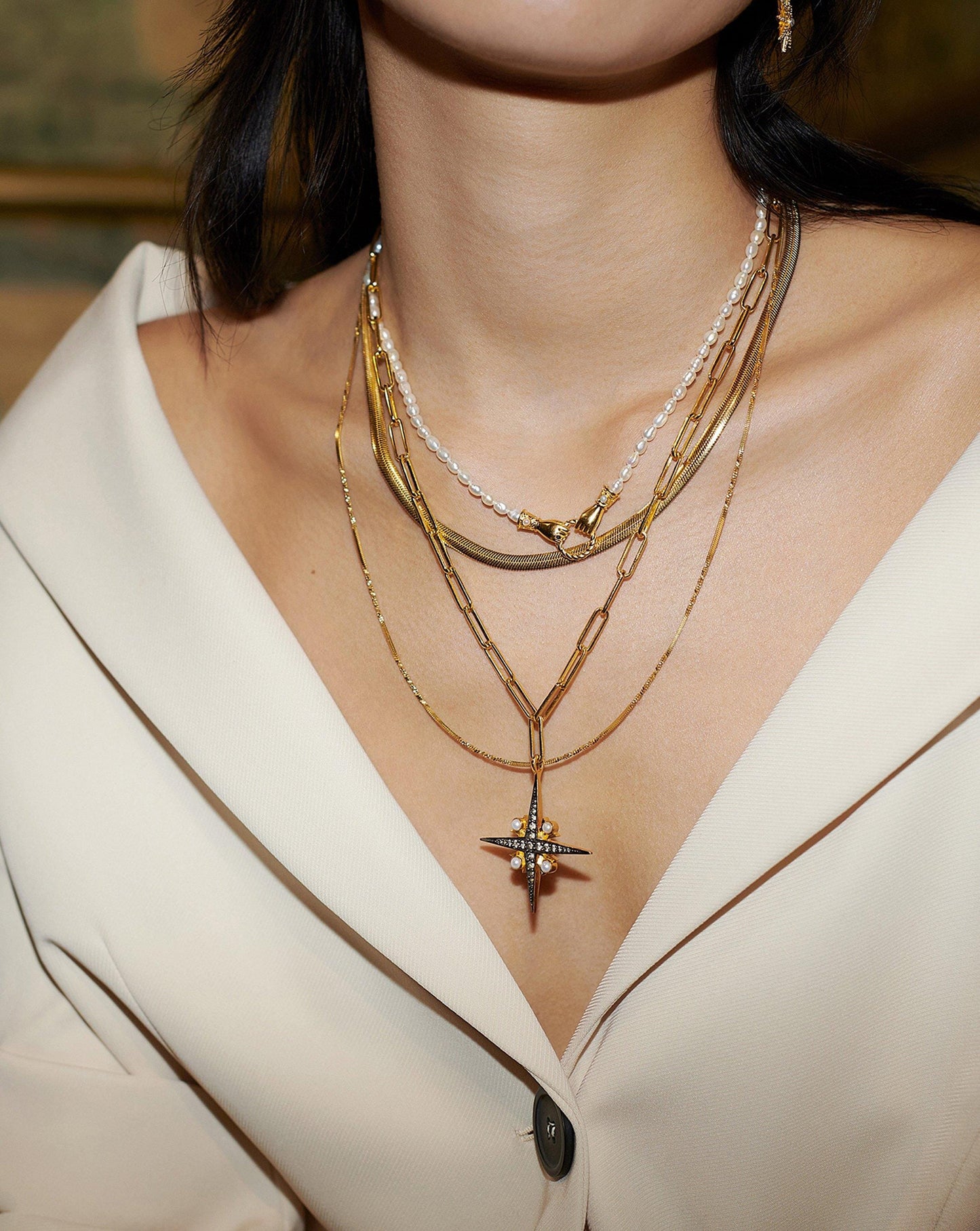 Harris Reed Large North Star Pearl Chain Necklace | 18ct Gold Plated/Pearl Necklaces Missoma 
