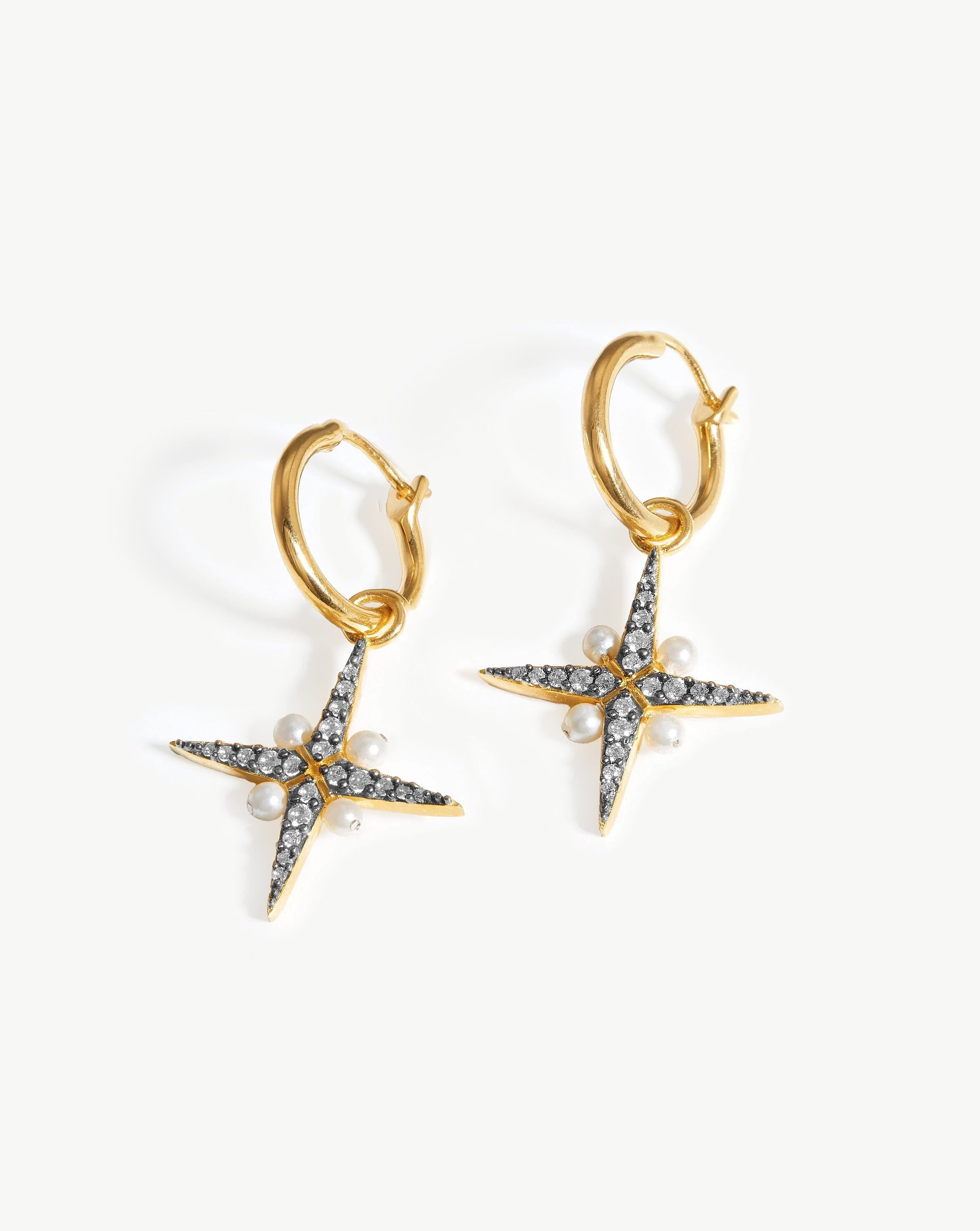 Harris Reed North Star Pearl Hoop Earrings | 18ct Gold Plated Vermeil ...