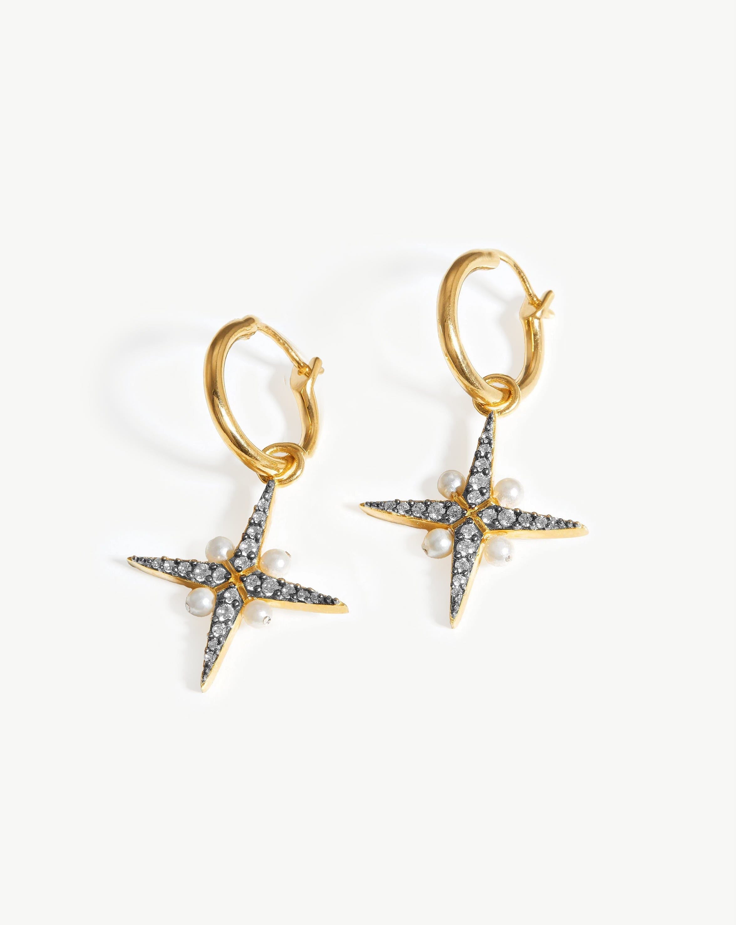 Missoma, Harris Reed North Star Pearl Hoop Earrings - Gold/Pearl