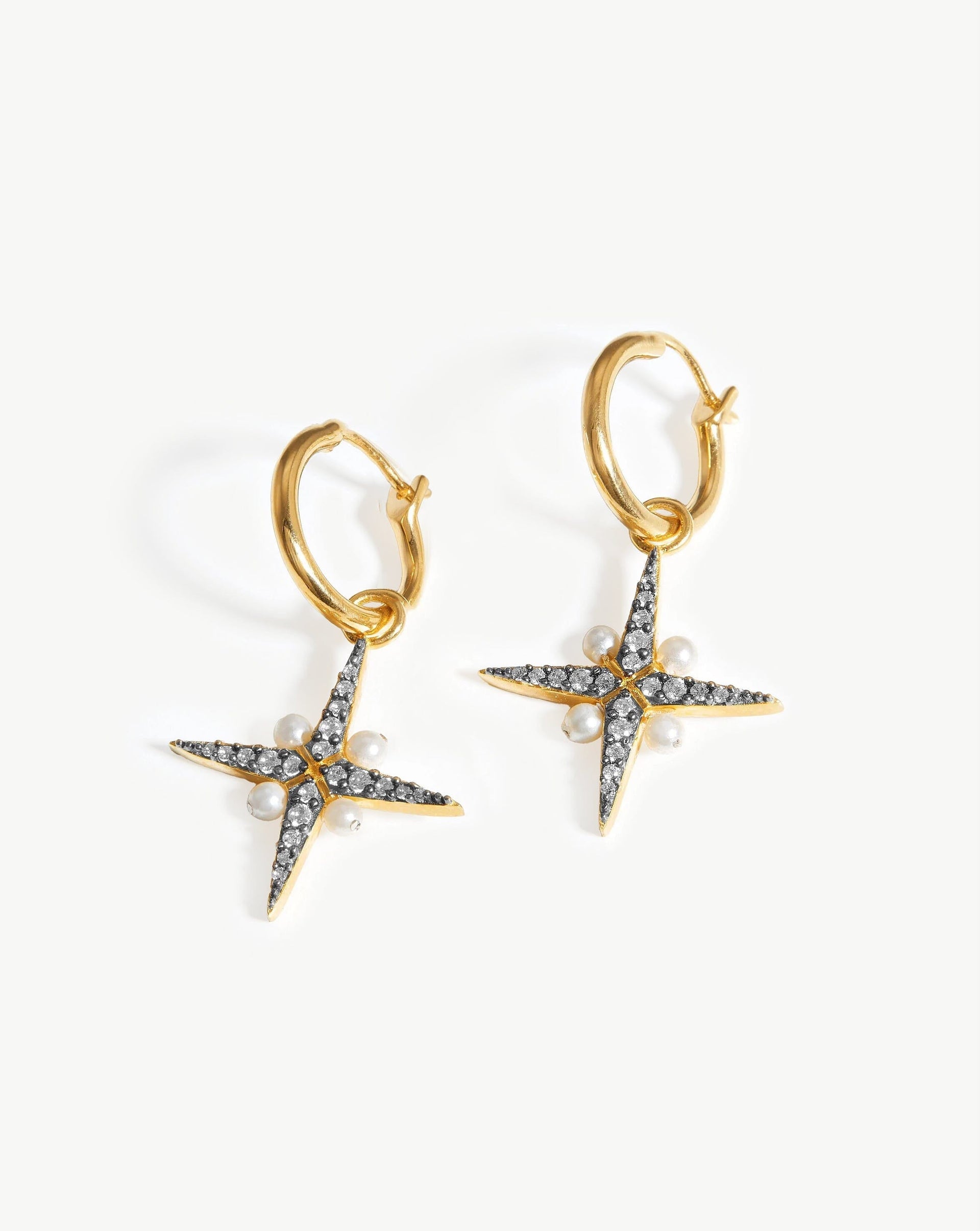 Harris Reed North Star Pearl Hoop Earrings Gold Pearl