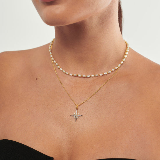 Harris Reed North Star Pearl Necklace Set | 18ct Gold Plated Vermeil/Pearl Layering Sets Missoma 