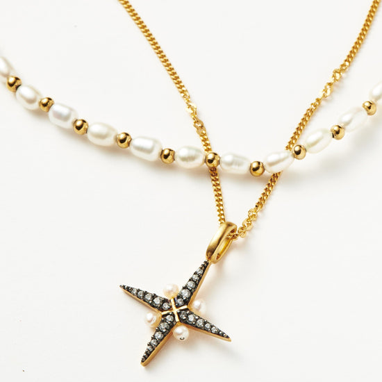 Harris Reed North Star Pearl Necklace Set | 18ct Gold Plated Vermeil/Pearl Layering Sets Missoma 