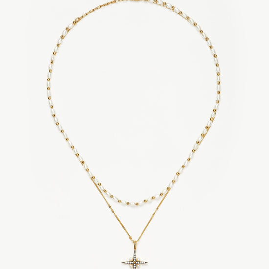 Harris Reed North Star Pearl Necklace Set | 18ct Gold Plated Vermeil/Pearl Layering Sets Missoma 