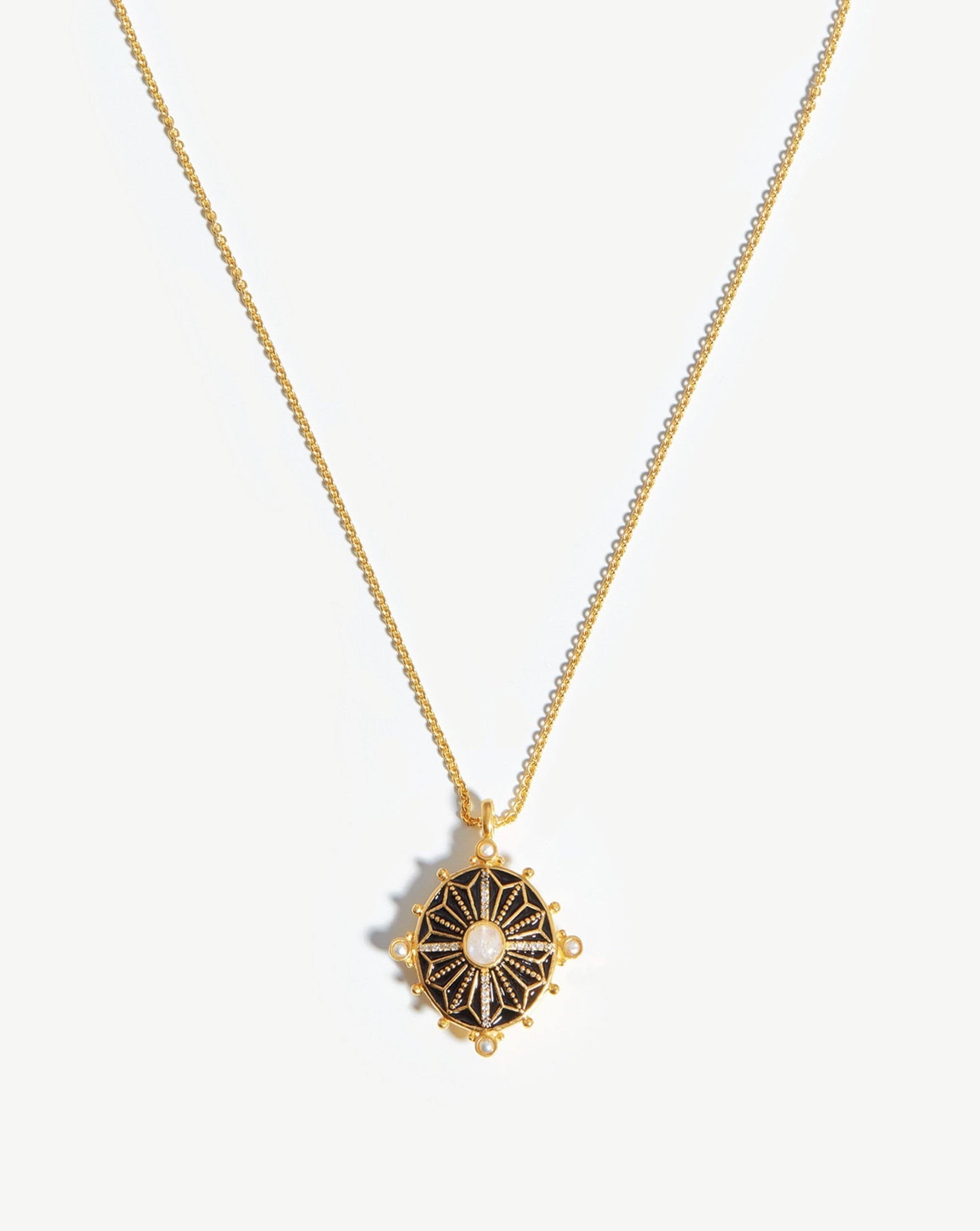 Harris Reed Ornate Locket Necklace | 18ct Gold Plated/Pearl & Rainbow Moonstone Necklaces Missoma 18ct Gold Plated/Pearl & Rainbow Moonstone 