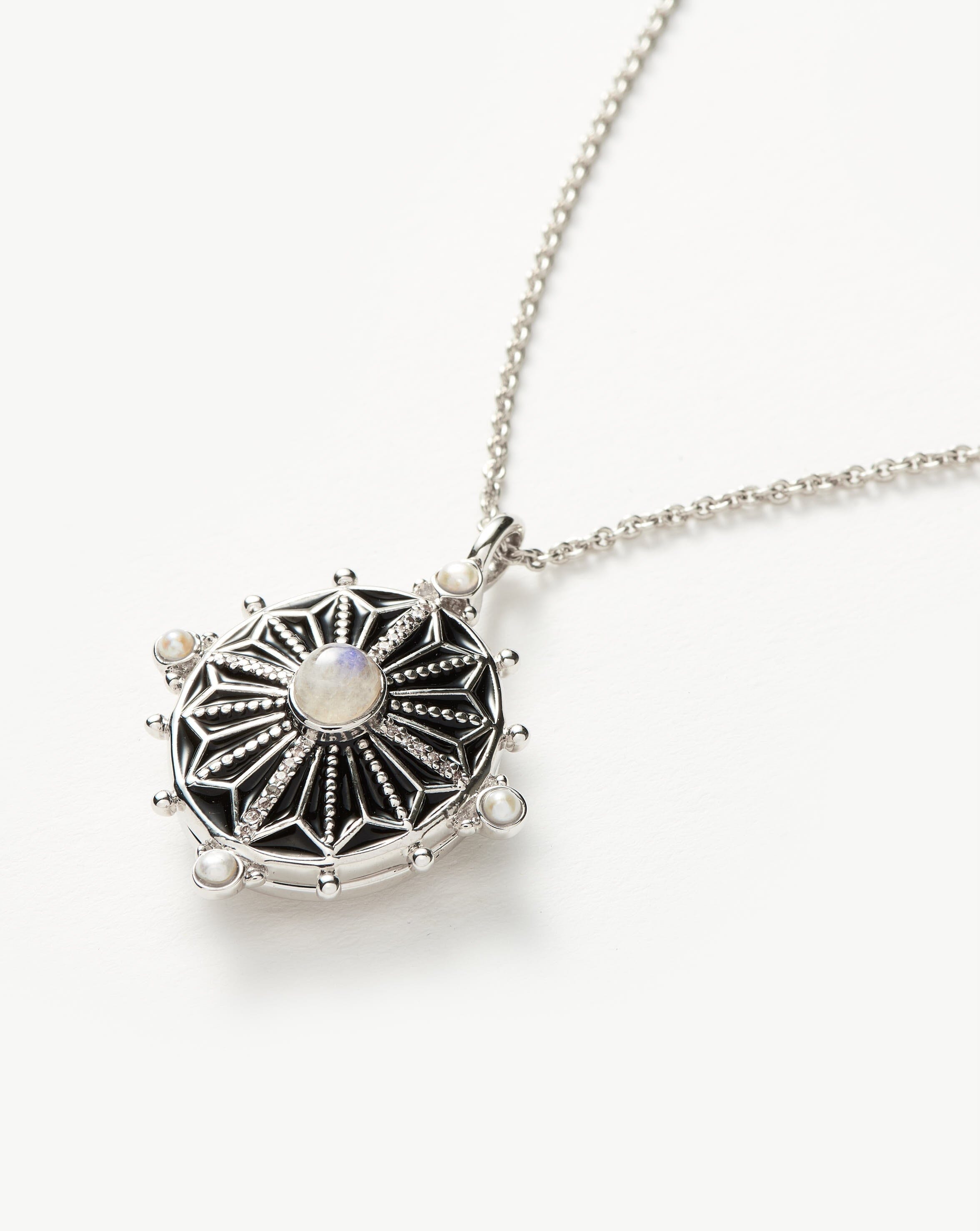 Harris Reed Ornate Locket Necklace | Silver Plated/Pearl & Rainbow Moonstone Necklaces Missoma 