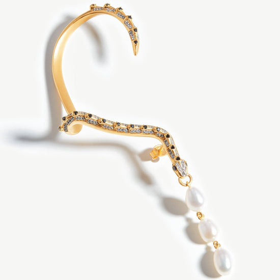 Harris Reed Pearl Serpent Ear Cuff | 18ct Gold Plated/Pearl Earrings Missoma 