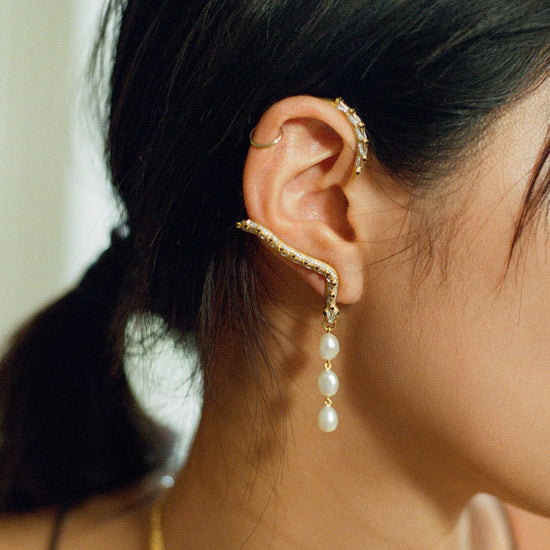Harris Reed Pearl Serpent Ear Cuff | 18ct Gold Plated/Pearl Earrings Missoma 