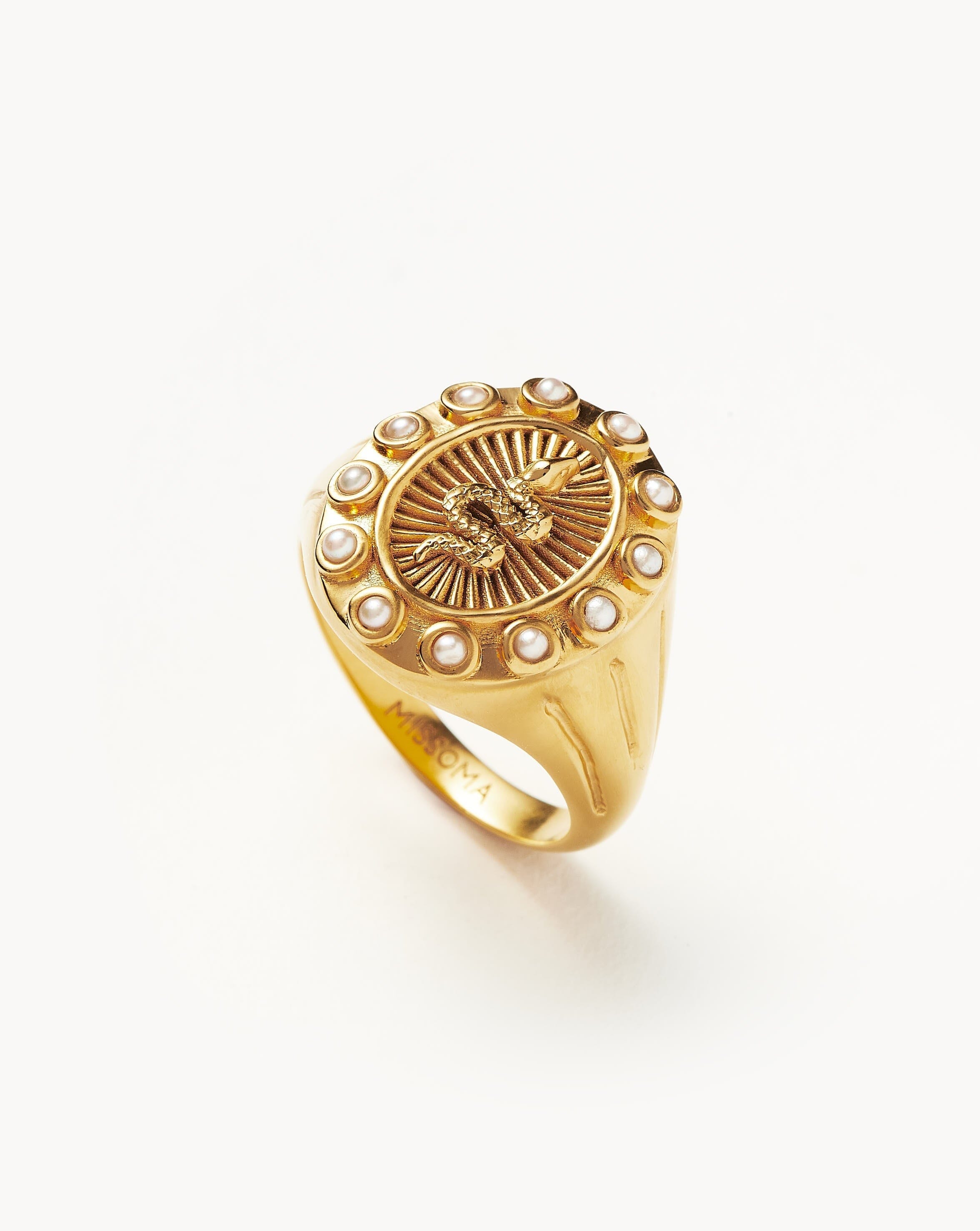 Harris Reed Serpent Pearl Signet Ring |18ct Gold Plated/Pearl Rings Missoma 18ct Gold Plated/Pearl J 