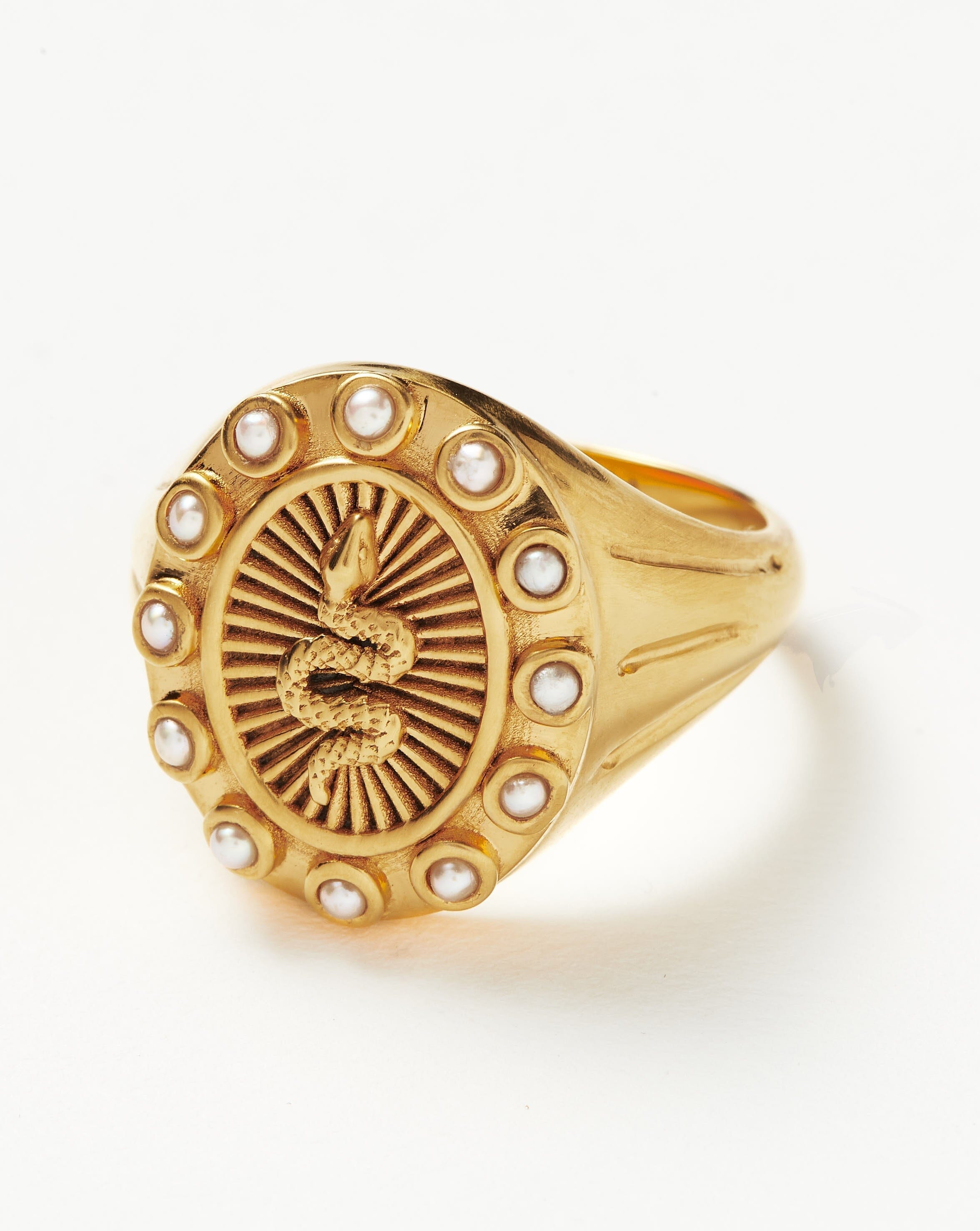 Harris Reed Serpent Pearl Signet Ring |18ct Gold Plated/Pearl Rings Missoma 