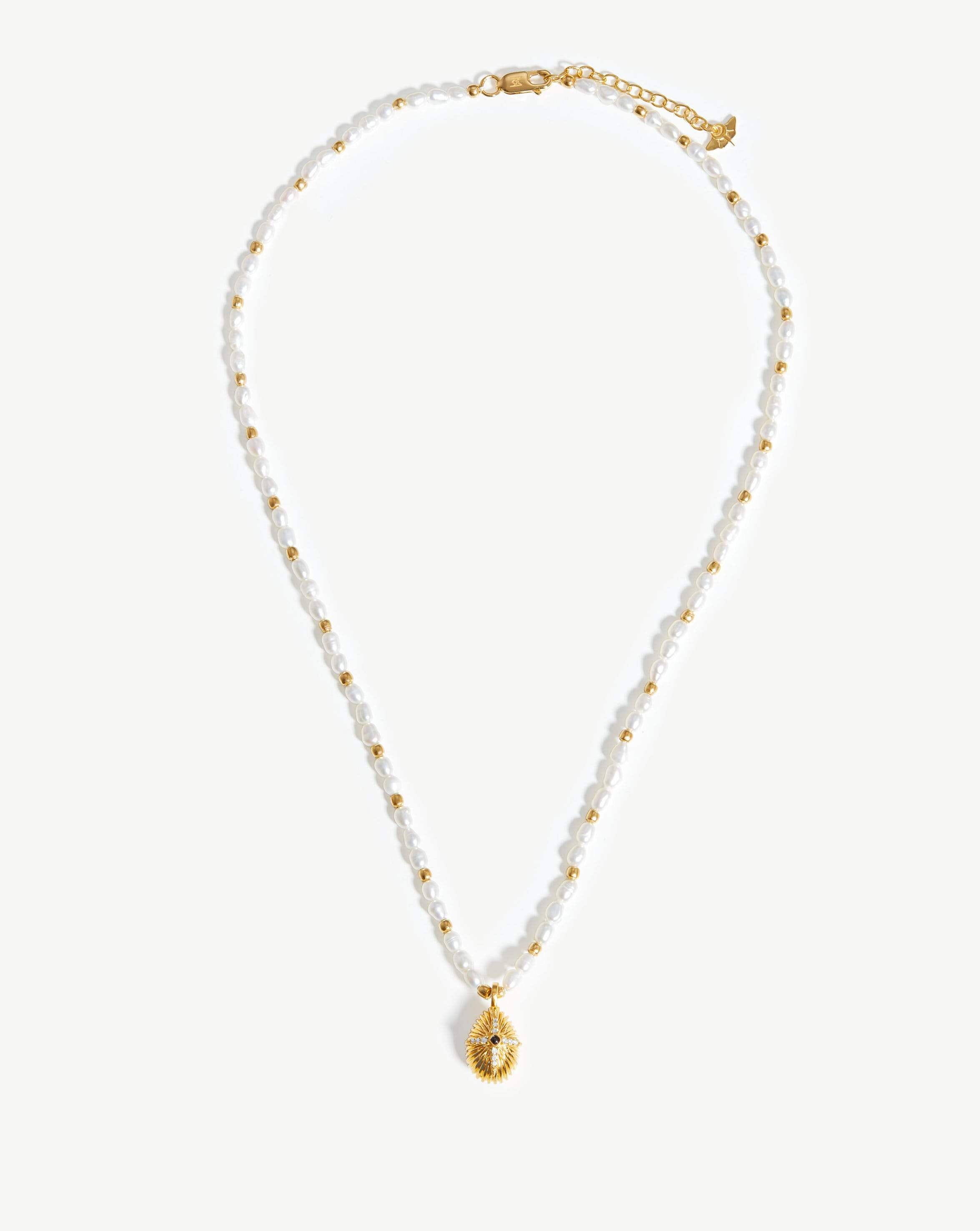 Harris Reed Star Crossed Pearl Necklace 18ct Gold Plated Pearl Black Onyx