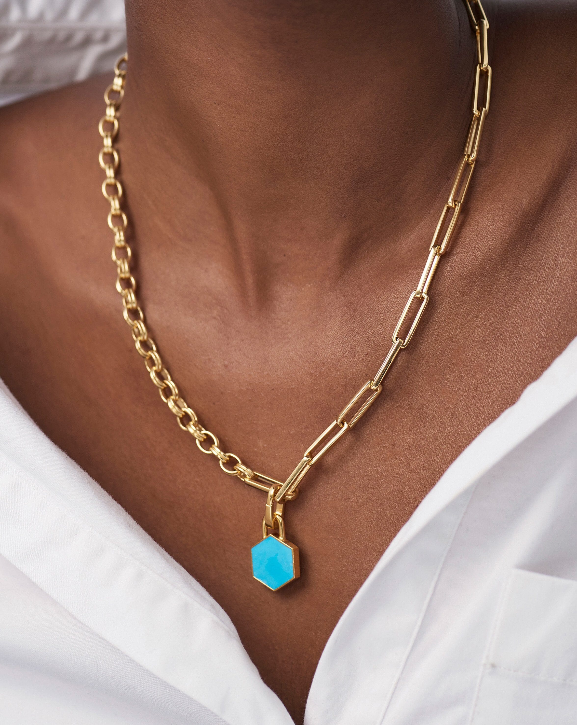 Hex Clip-on Pendant | 18ct Gold Plated Vermeil/Turquoise Necklaces Missoma 