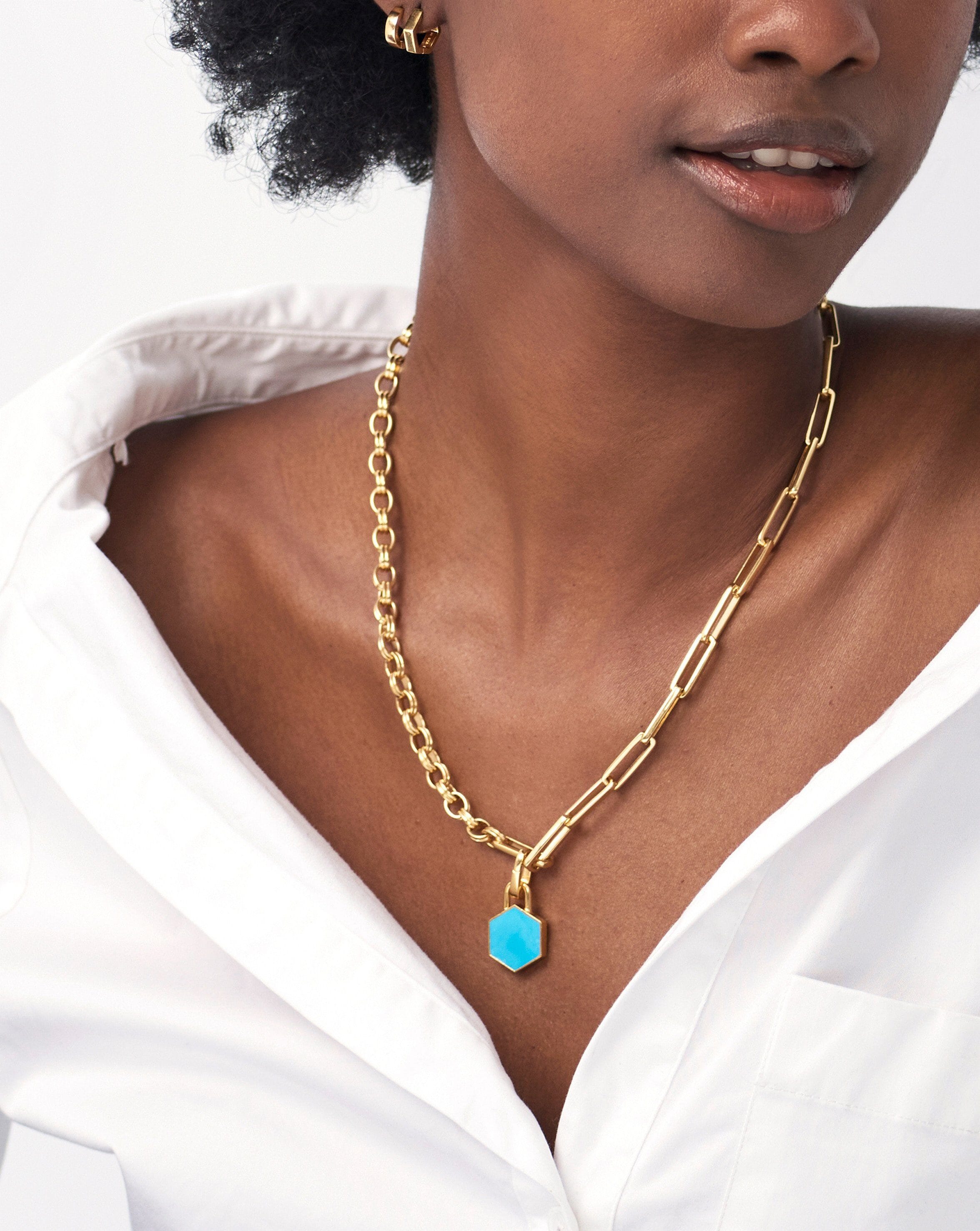 Hex Clip-on Pendant | 18ct Gold Plated Vermeil/Turquoise Necklaces Missoma 