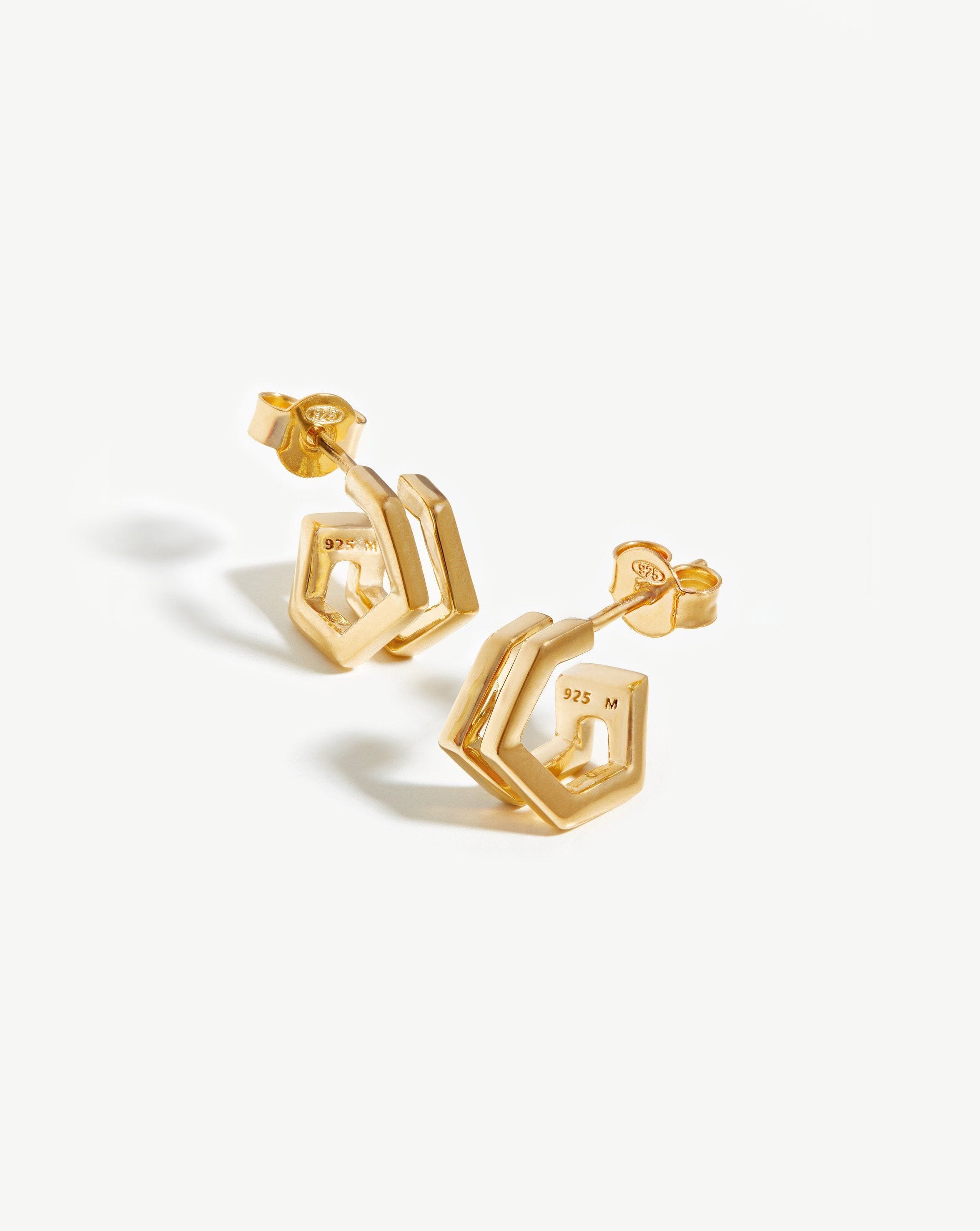 Hex Double Huggies | 18ct Gold Plated Vermeil Earrings Missoma 