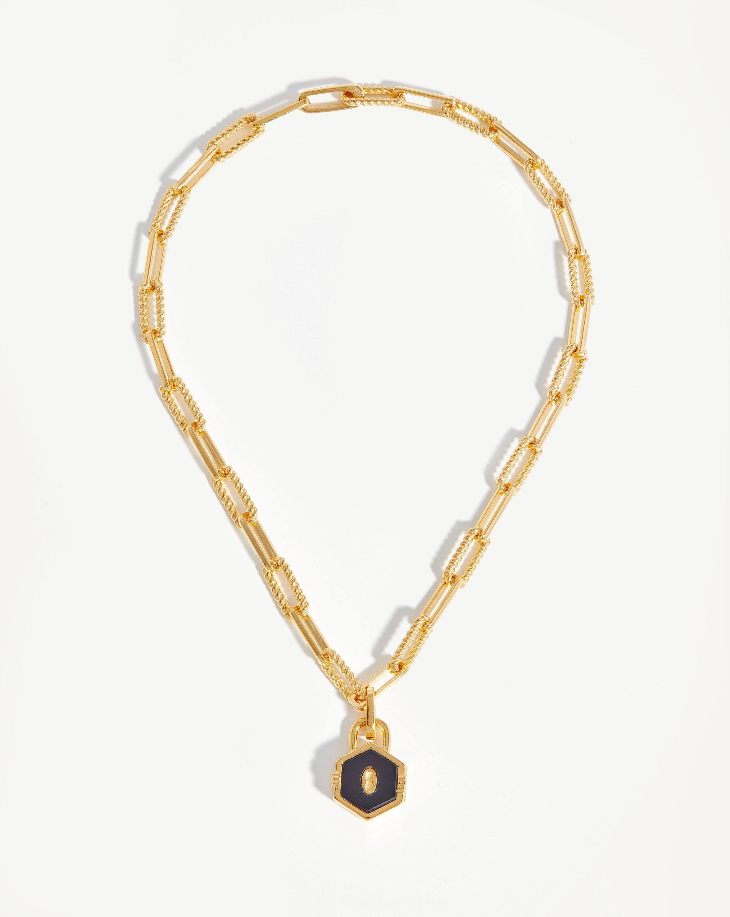 Hex Padlock Chain Necklace | 18ct Gold Plated/Black Onyx Necklaces Missoma 