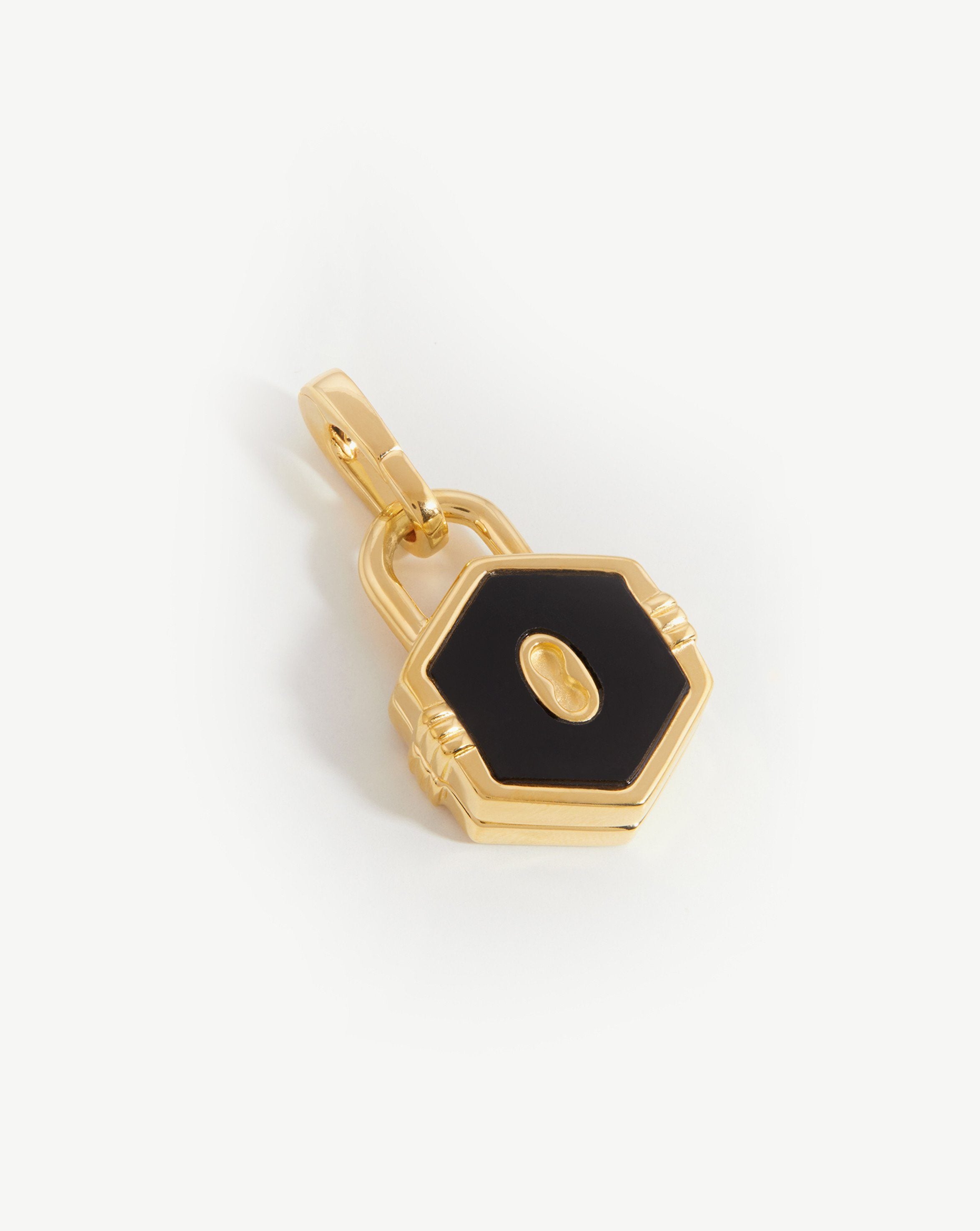 Hex Padlock Locket Clip-On Pendant Charms & Pendants Missoma 18ct Gold Plated/Black Onyx 