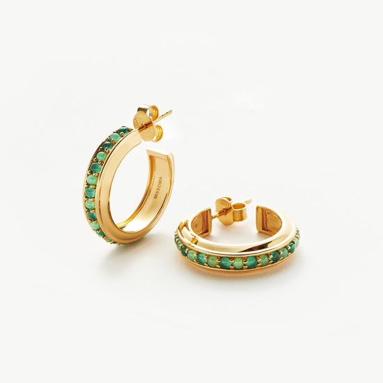 Hot Rox Gemstone Medium Hoop Earrings | 18ct Gold Plated Vermeil/Green Onyx & Chalcedony Earrings Missoma 