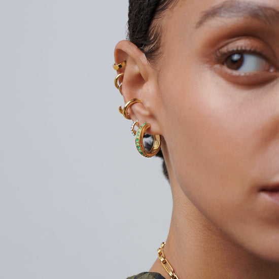 Hot Rox Gemstone Medium Hoop Earrings | 18ct Gold Plated Vermeil/Green Onyx & Chalcedony Earrings Missoma 