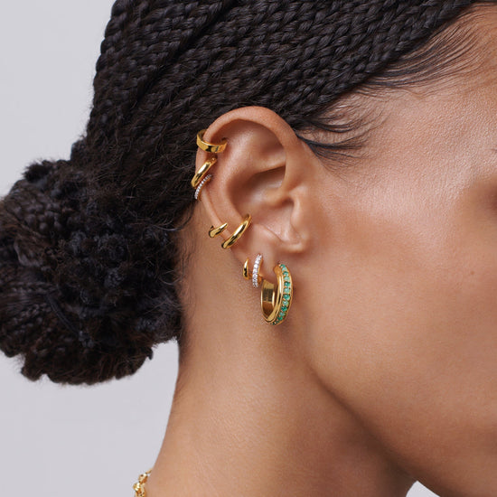 Hot Rox Gemstone Medium Hoop Earrings | 18ct Gold Plated Vermeil/Green Onyx & Chalcedony Earrings Missoma 
