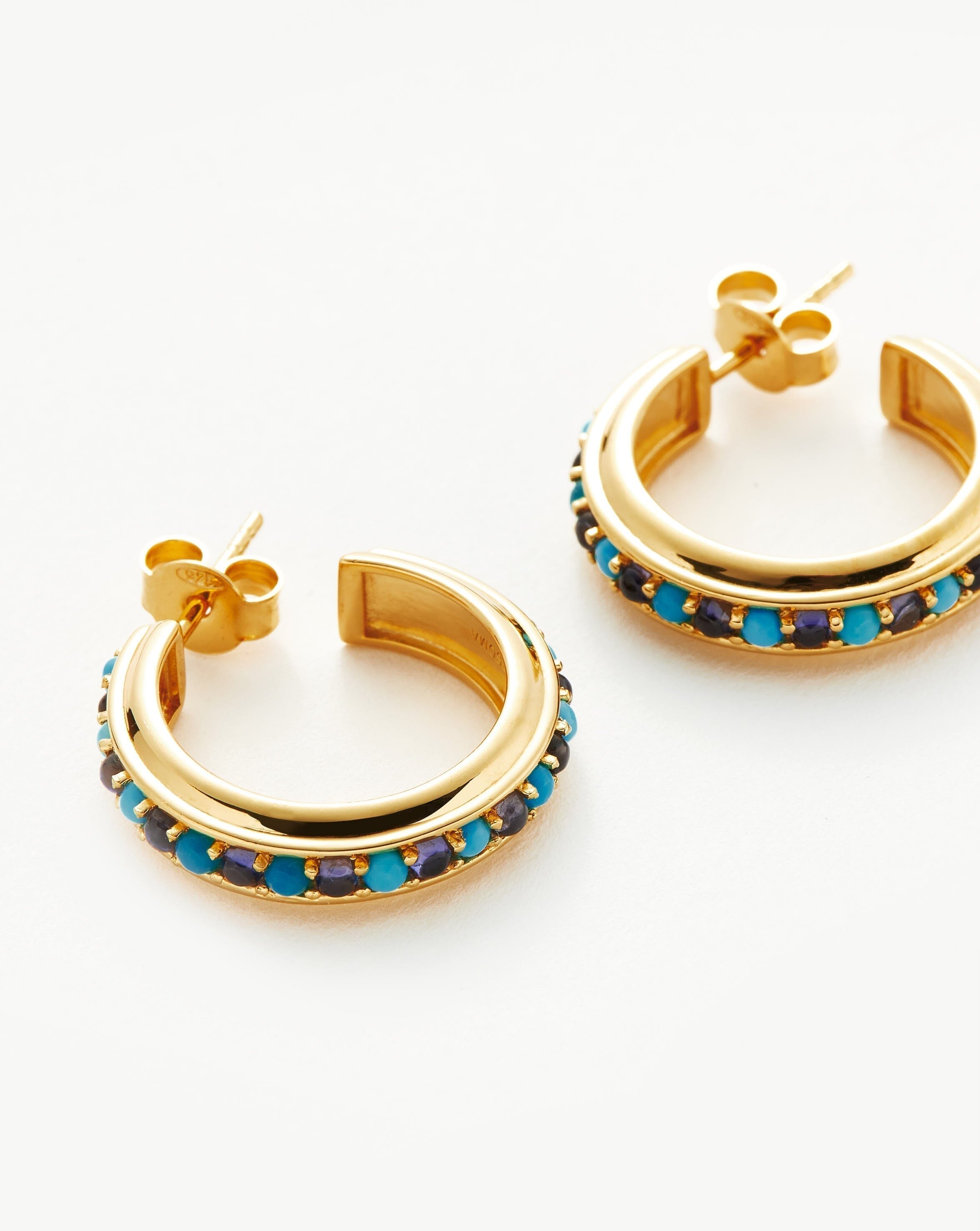 Hot Rox Gemstone Medium Hoop Earrings | 18ct Gold Plated Vermeil/Turquoise & Iolite Earrings Missoma 