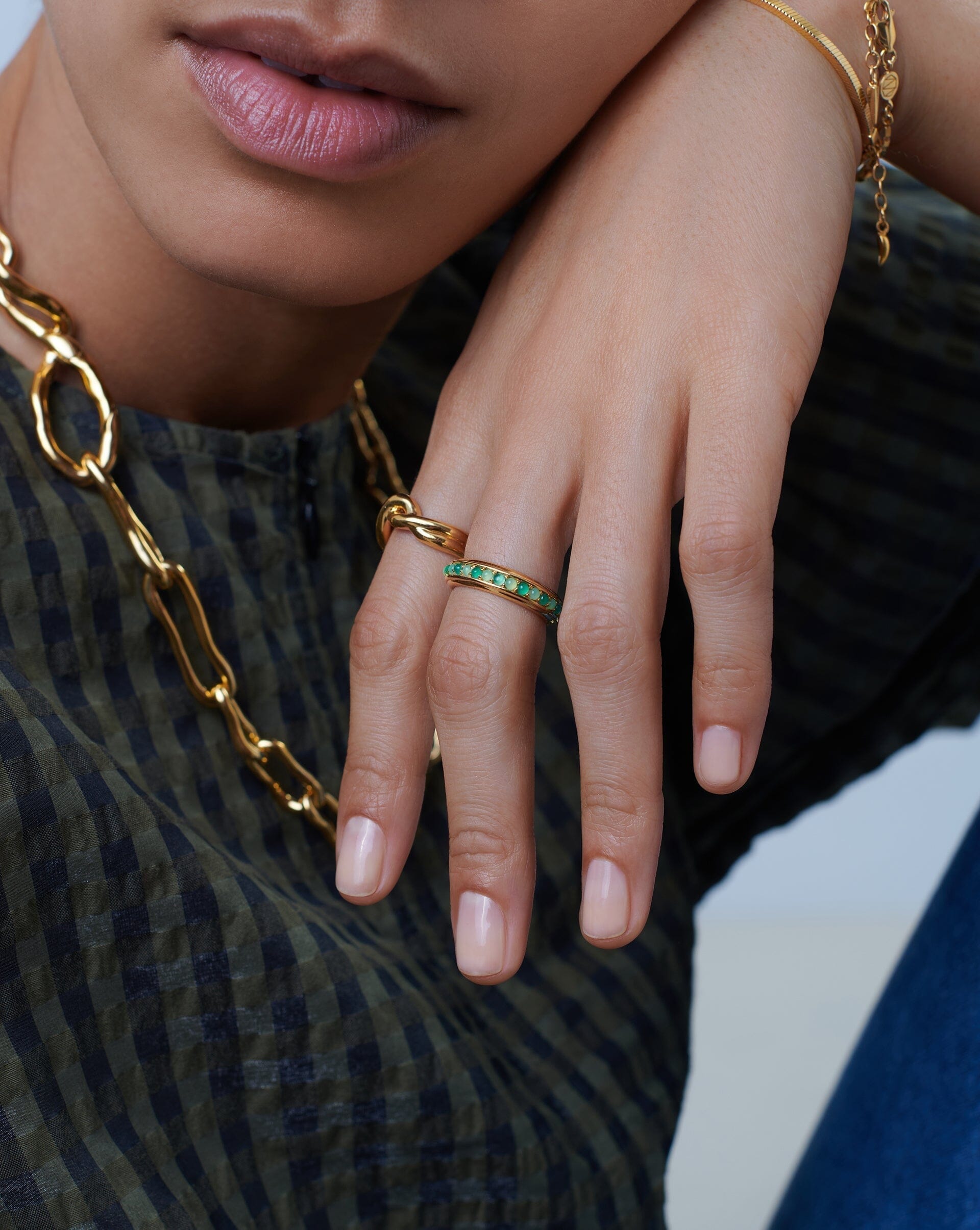 Hot Rox Gemstone Stacking Ring | 18ct Gold Vermeil/Green Onyx & Chalce ...