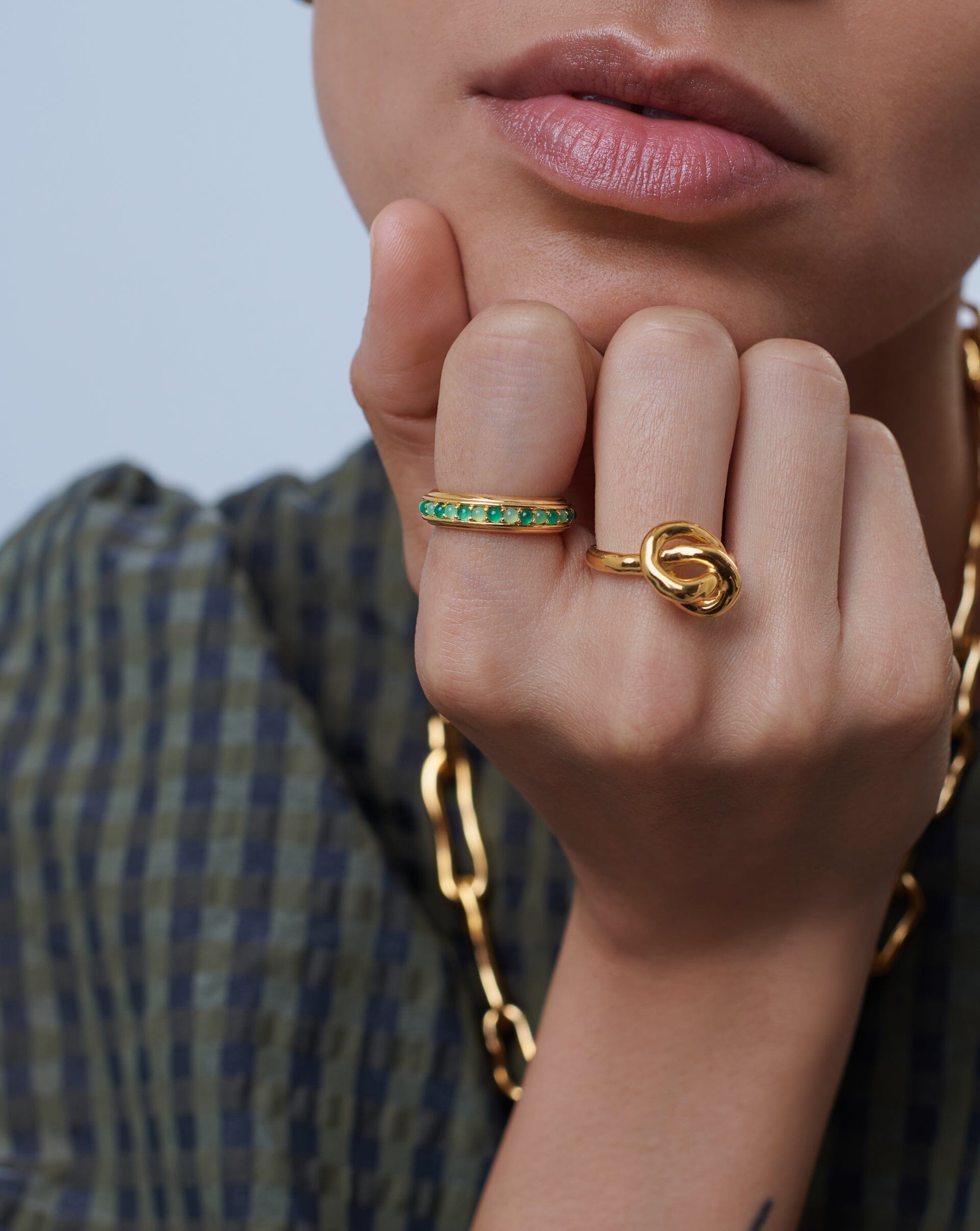 Hot Rox Gemstone Stacking Ring | 18ct Gold Plated Vermeil/Green Onyx & Chalcedony Rings Missoma 