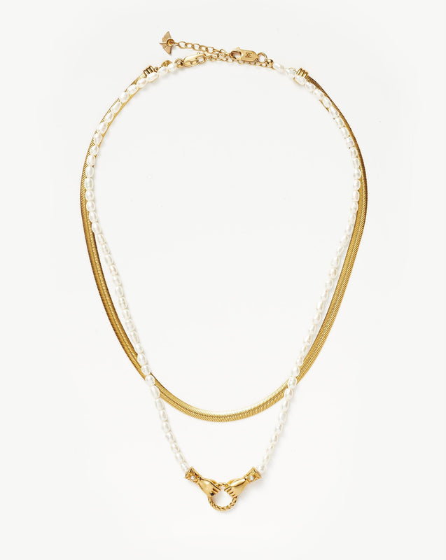 Iconic In Good Hands Necklace Set | 18ct Gold Vermeil/Pearl & Black Onyx