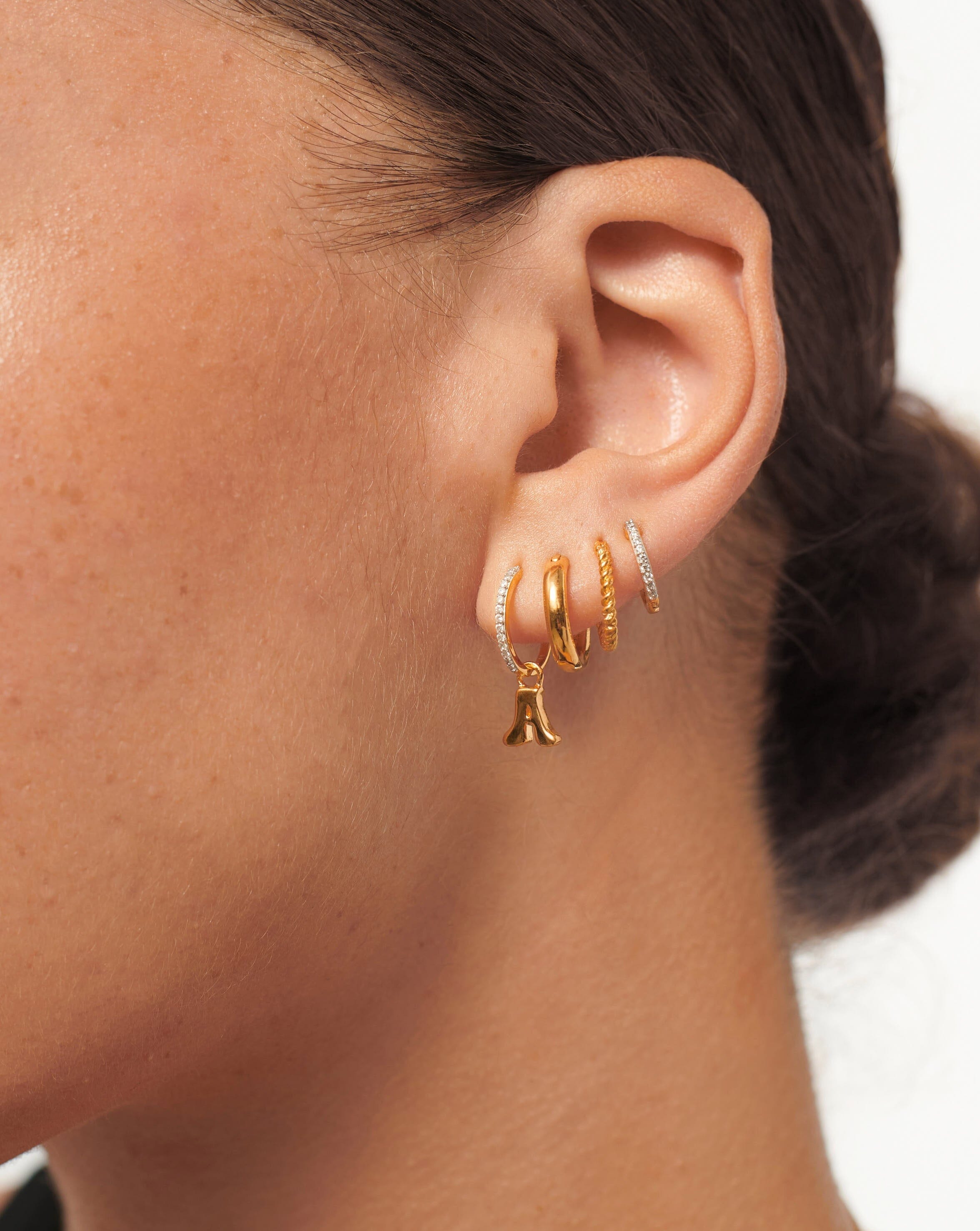 Initial Single Charm Hoop Earring - Initial A | 18ct Gold Plated Vermeil Earrings Missoma 