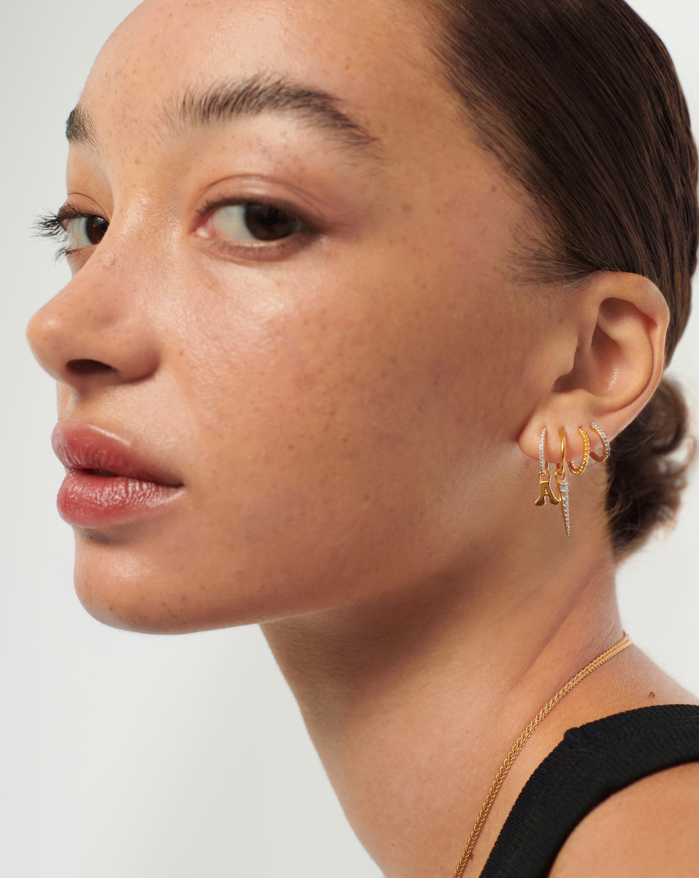 Initial Single Charm Hoop Earring - Initial A | 18ct Gold Plated Vermeil Earrings Missoma 