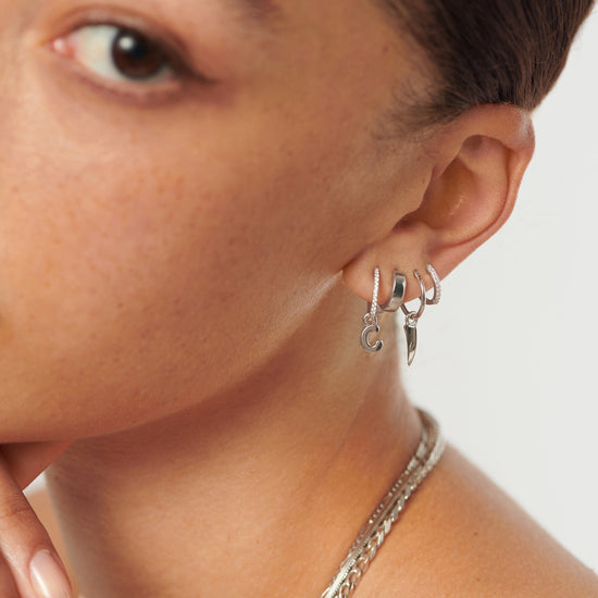 Initial Single Charm Hoop Earring - Initial C | Sterling Silver Earrings Missoma 