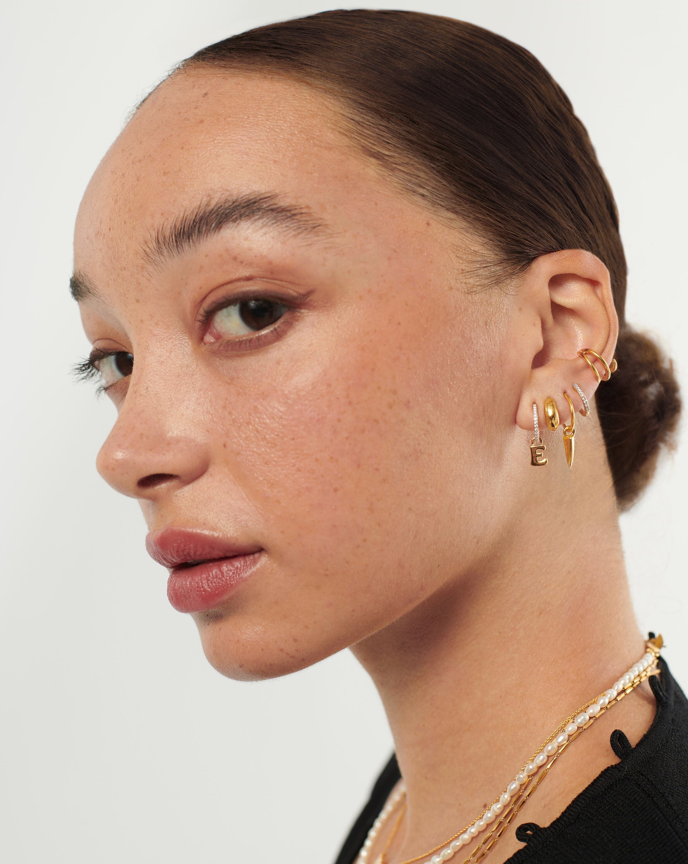 Initial Single Charm Hoop Earring - Initial E | 18ct Gold Plated Vermeil Earrings Missoma 