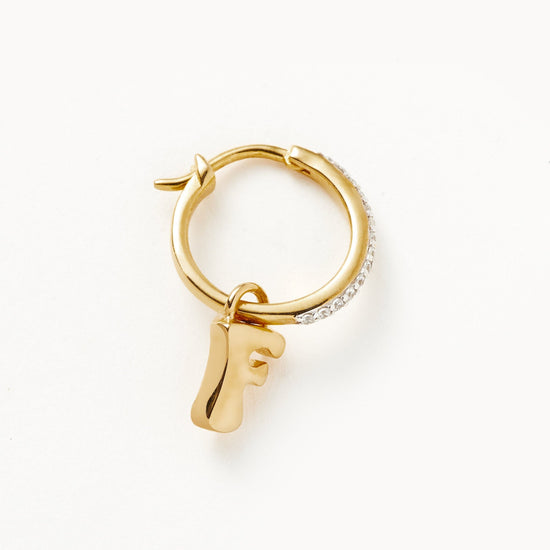 Initial Single Charm Hoop Earring - Initial F | 18ct Gold Plated Vermeil Earrings Missoma 