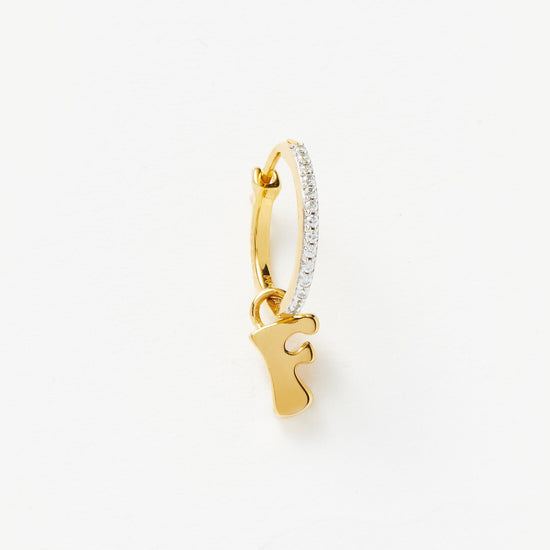 Initial Single Charm Hoop Earring - Initial F | 18ct Gold Plated Vermeil Earrings Missoma 