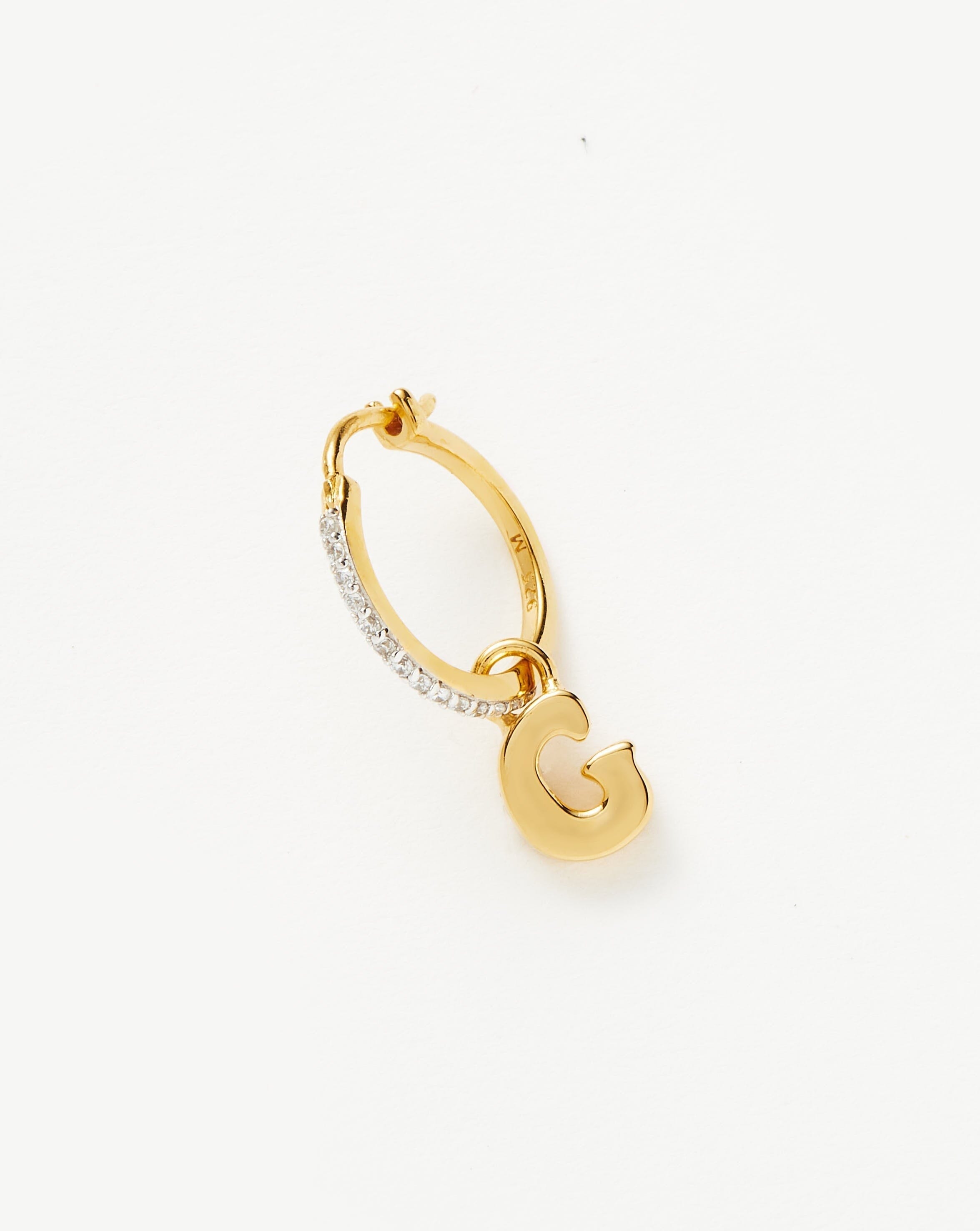 Initial Single Charm Hoop Earring - Initial G | 18ct Gold Plated Vermeil Earrings Missoma 