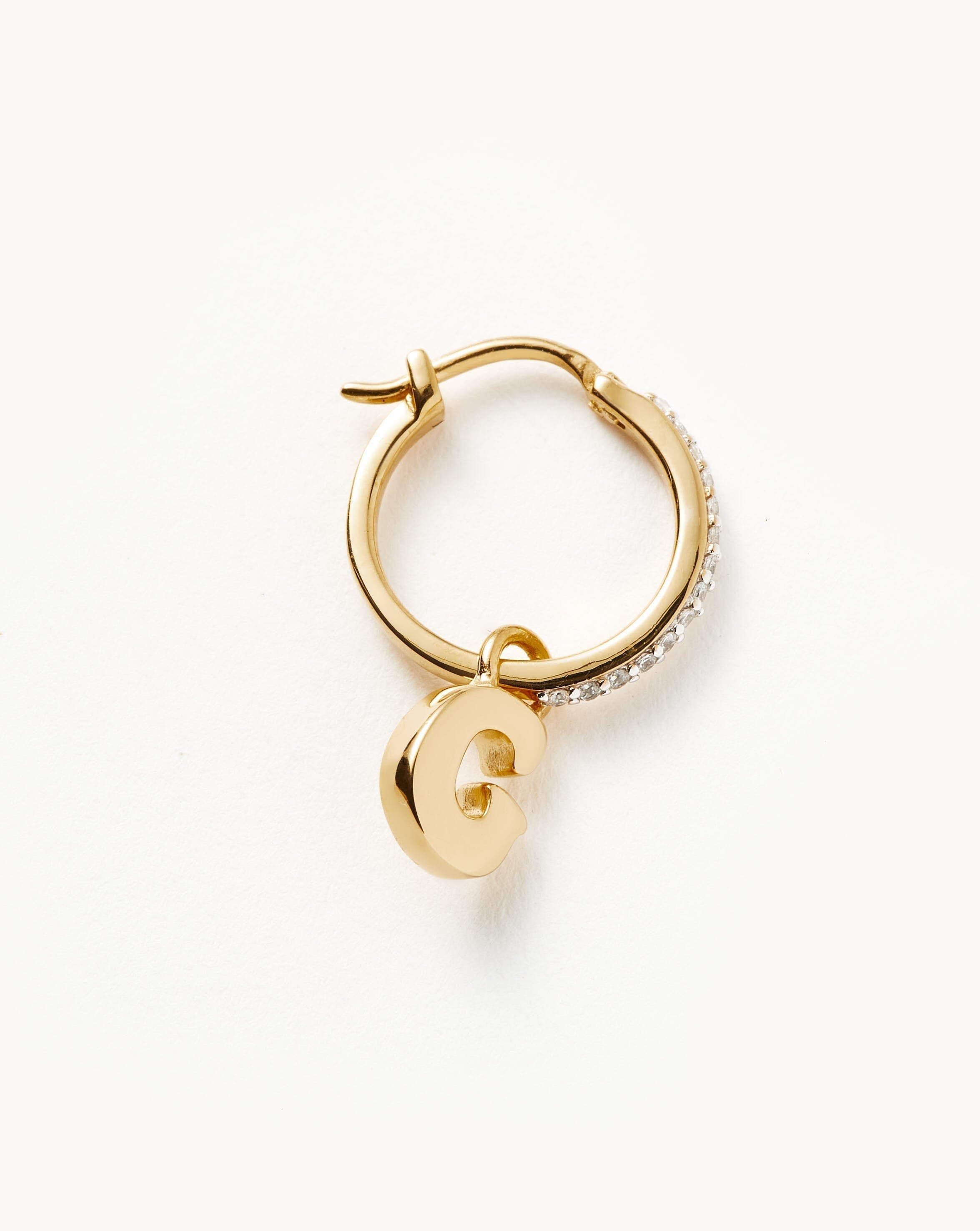 Initial Single Charm Hoop Earring - Initial G | 18ct Gold Plated Vermeil Earrings Missoma 