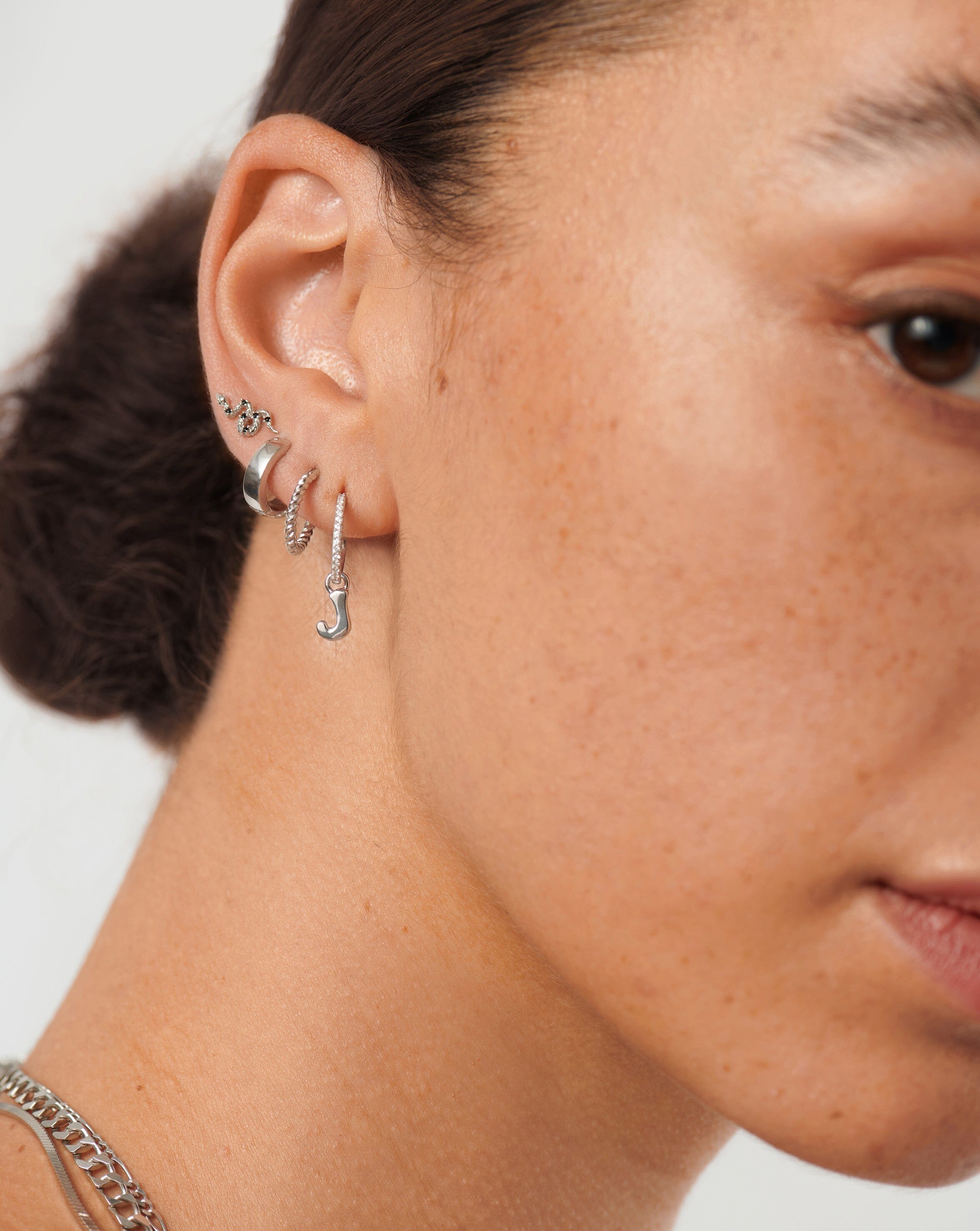 Initial Single Charm Hoop Earring - Initial J | Sterling Silver Earrings Missoma 