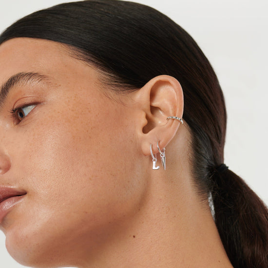 Initial Single Charm Hoop Earring - Initial L | Sterling Silver Earrings Missoma 