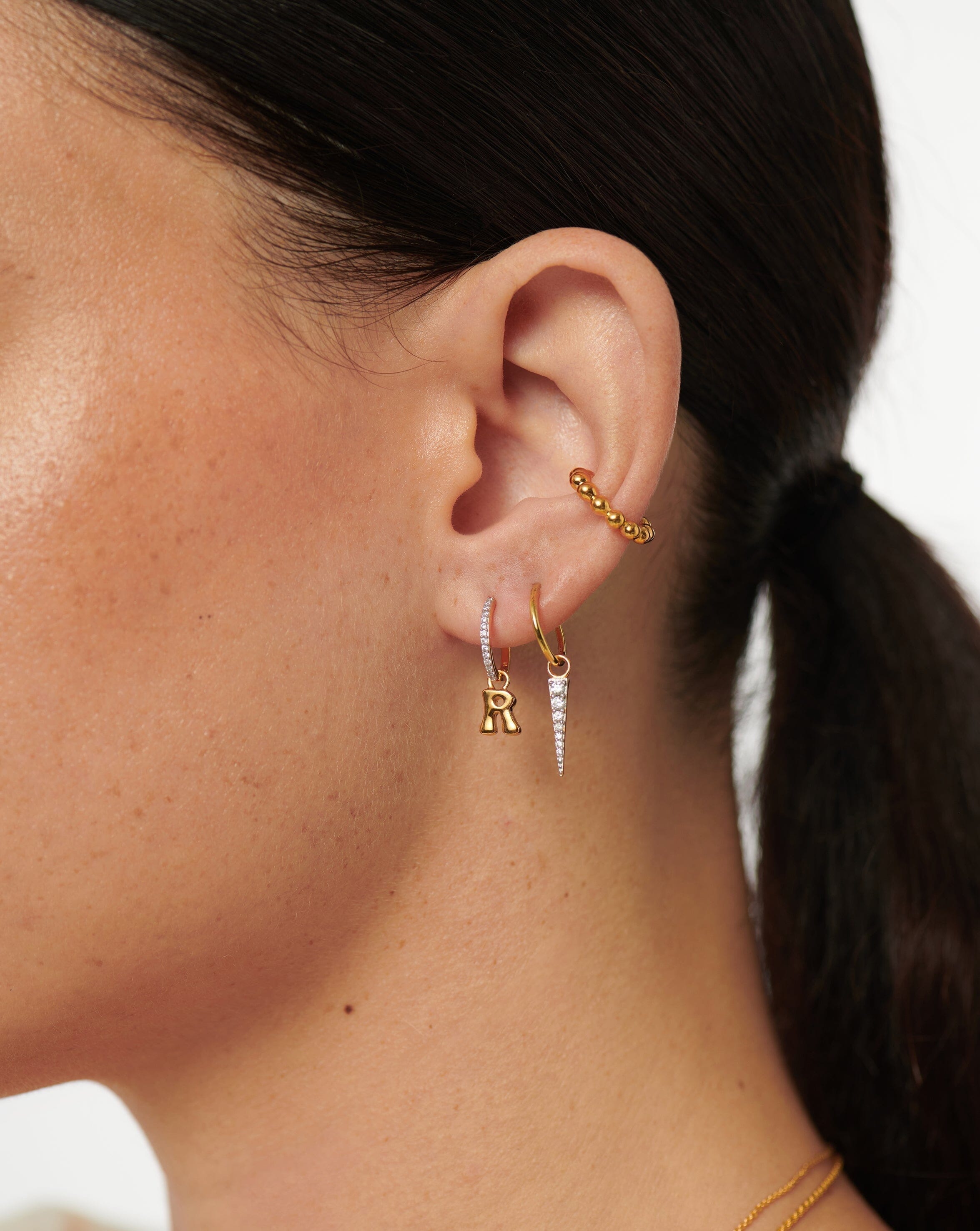 Initial Single Charm Hoop Earring - Initial R | 18ct Gold Plated Vermeil Earrings Missoma 