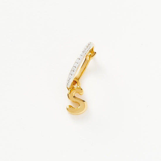 Initial Single Charm Hoop Earring - Initial S | 18ct Gold Plated Vermeil Earrings Missoma 
