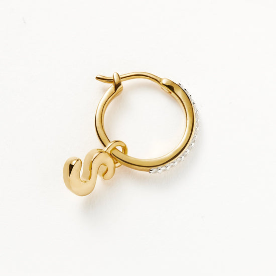 Initial Single Charm Hoop Earring - Initial S | 18ct Gold Plated Vermeil Earrings Missoma 