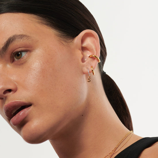 Initial Single Charm Hoop Earring - Initial S | 18ct Gold Plated Vermeil Earrings Missoma 