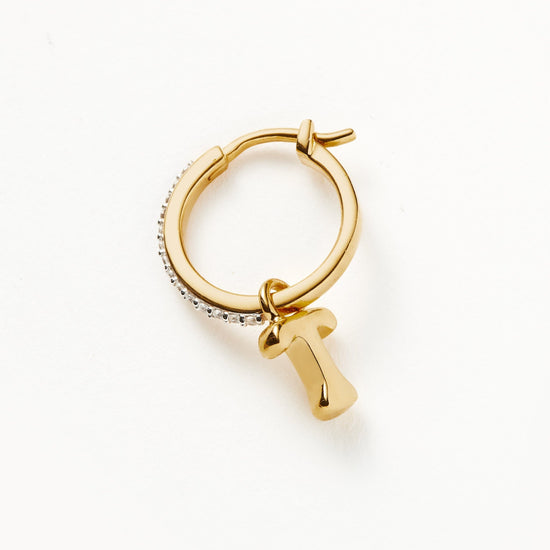 Initial Single Charm Hoop Earring - Initial T | 18ct Gold Plated Vermeil Earrings Missoma 