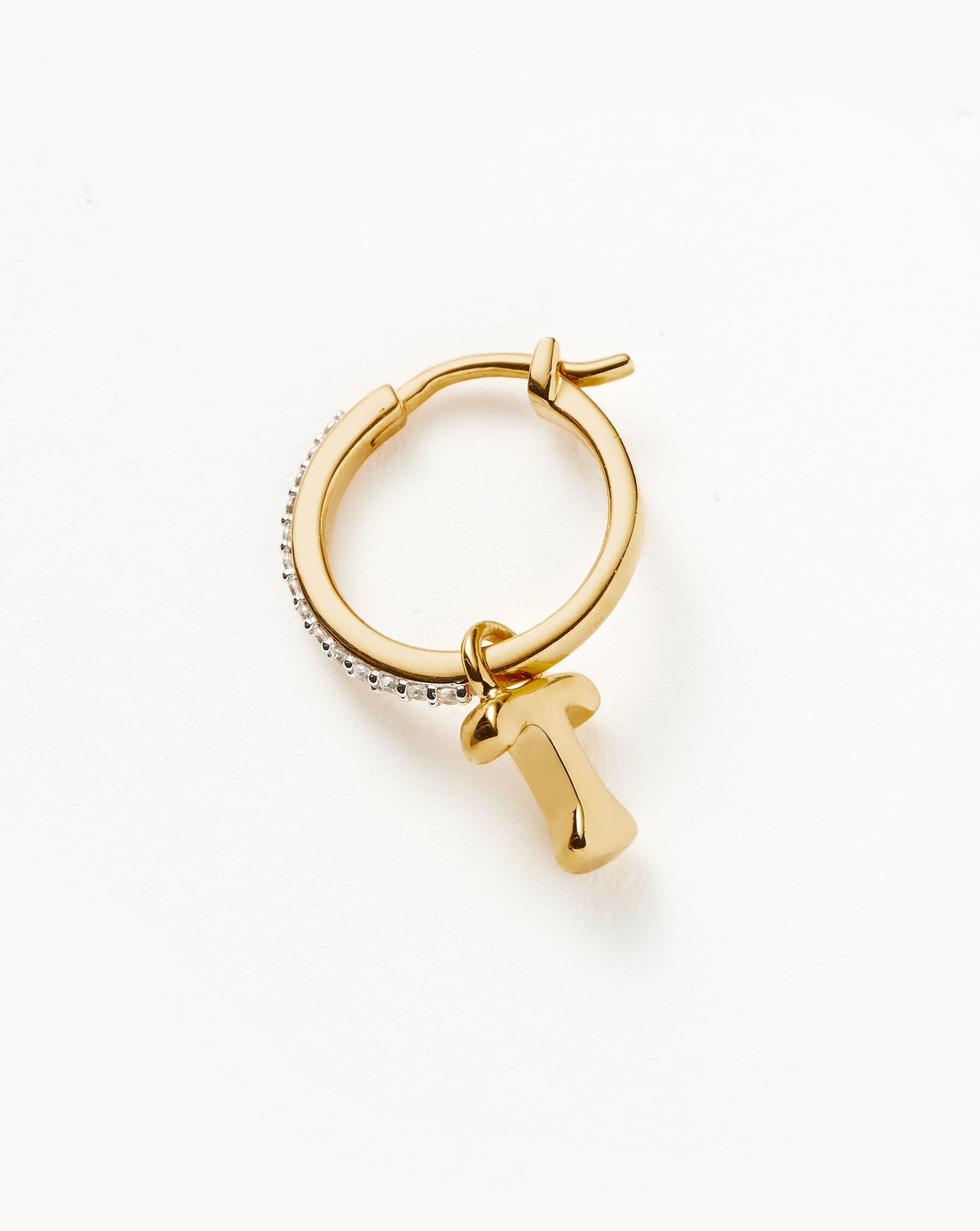 Initial Single Charm Hoop Earring - Initial T | 18ct Gold Plated Vermeil Earrings Missoma 