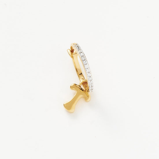 Initial Single Charm Hoop Earring - Initial T | 18ct Gold Plated Vermeil Earrings Missoma 
