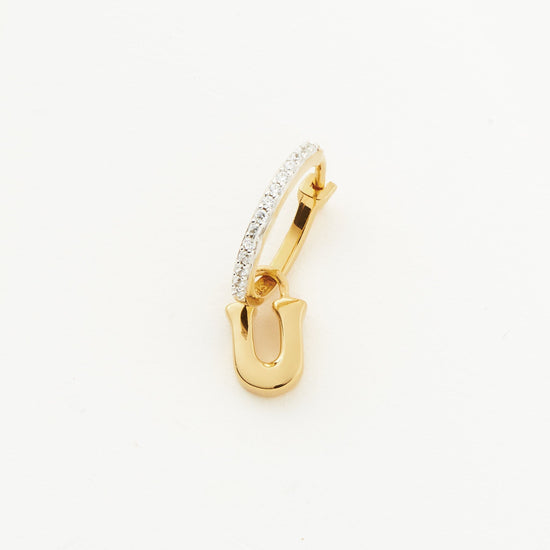 Initial Single Charm Hoop Earring - Initial U | 18ct Gold Plated Vermeil Earrings Missoma 